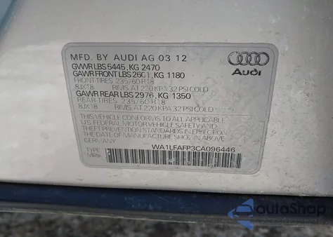 2012 Audi Q5 2.0T Premium from USA, damaged, VIN WA1LFAFP3CA096446